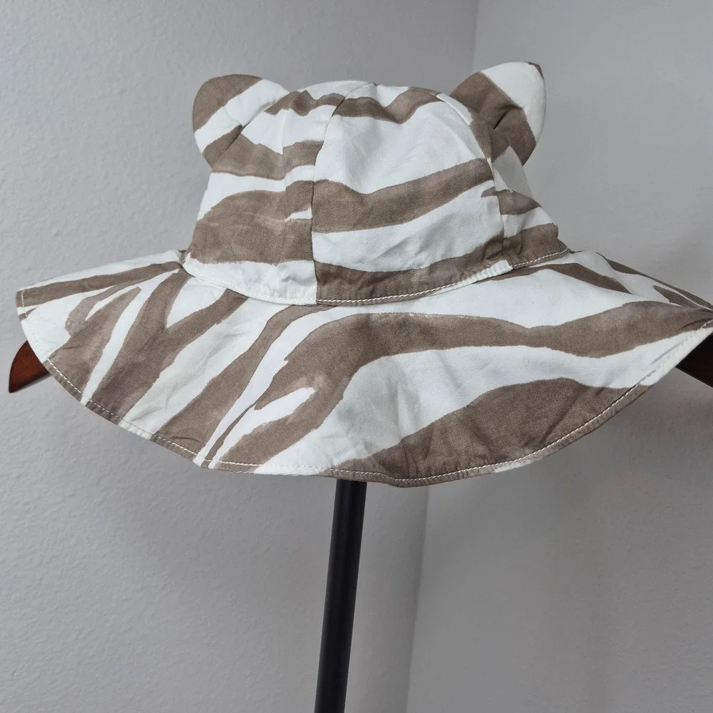 Gymboree Zebra Print Sun Hat with Ears Brown White Toddler Girls‎ 2T-3T Strap